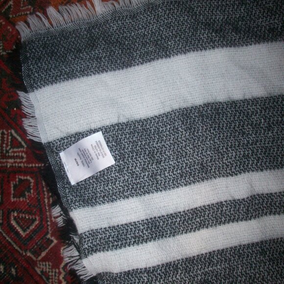 Women’s Striped Blanket Scarf Warm Winter Light Fringe Shawl Wrap Acrylic 77x39" - Picture 5 of 5